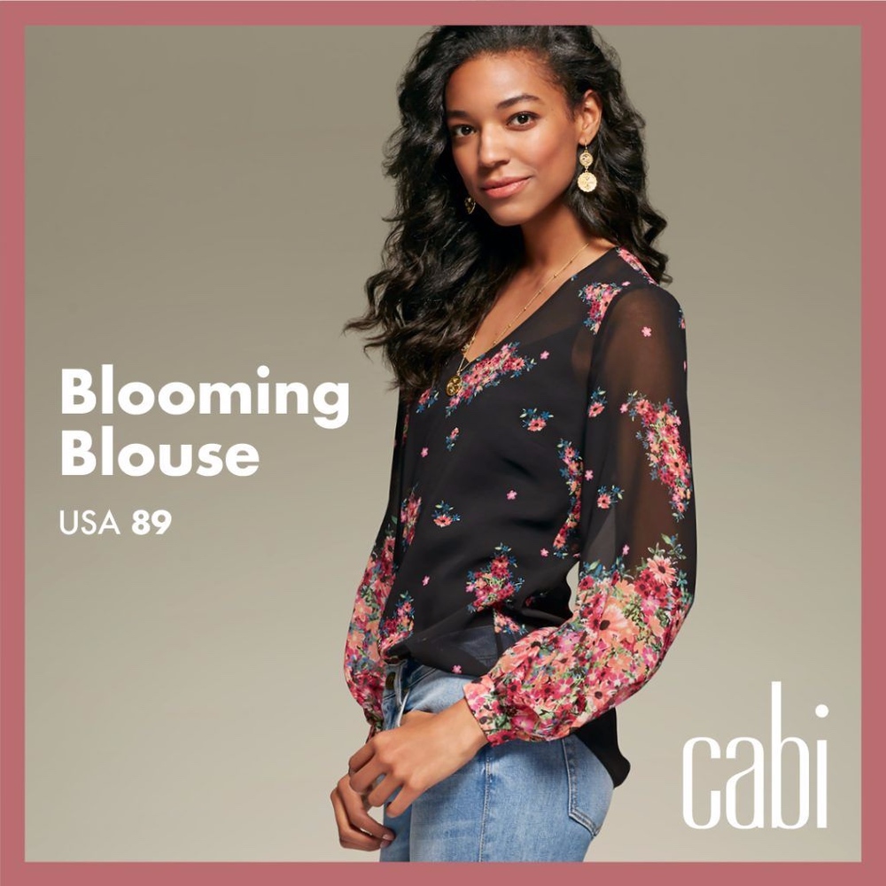 CAbi Blooming Black Floral Blouse Women's LARGE